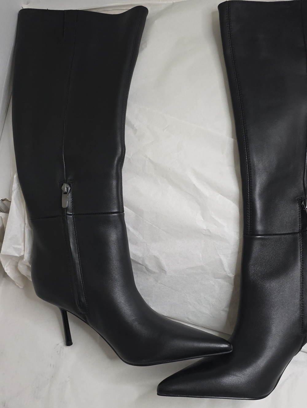 Nine West Black Pointed-Toe Knee Boots with Side Zip 8.5 M No Box